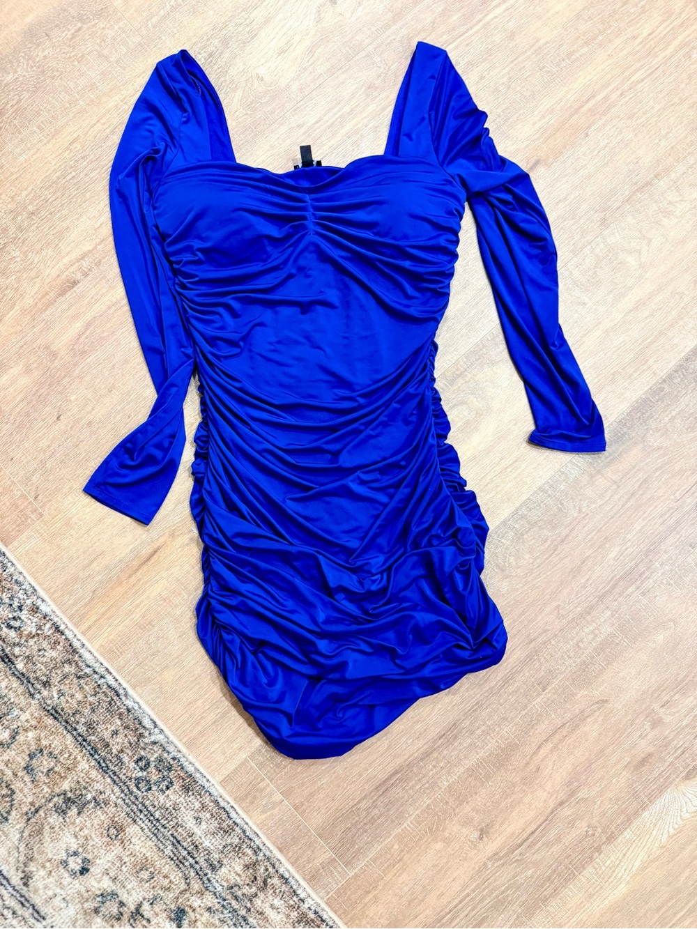 Express Ruched Long-Sleeve Dress in Cobalt Blue